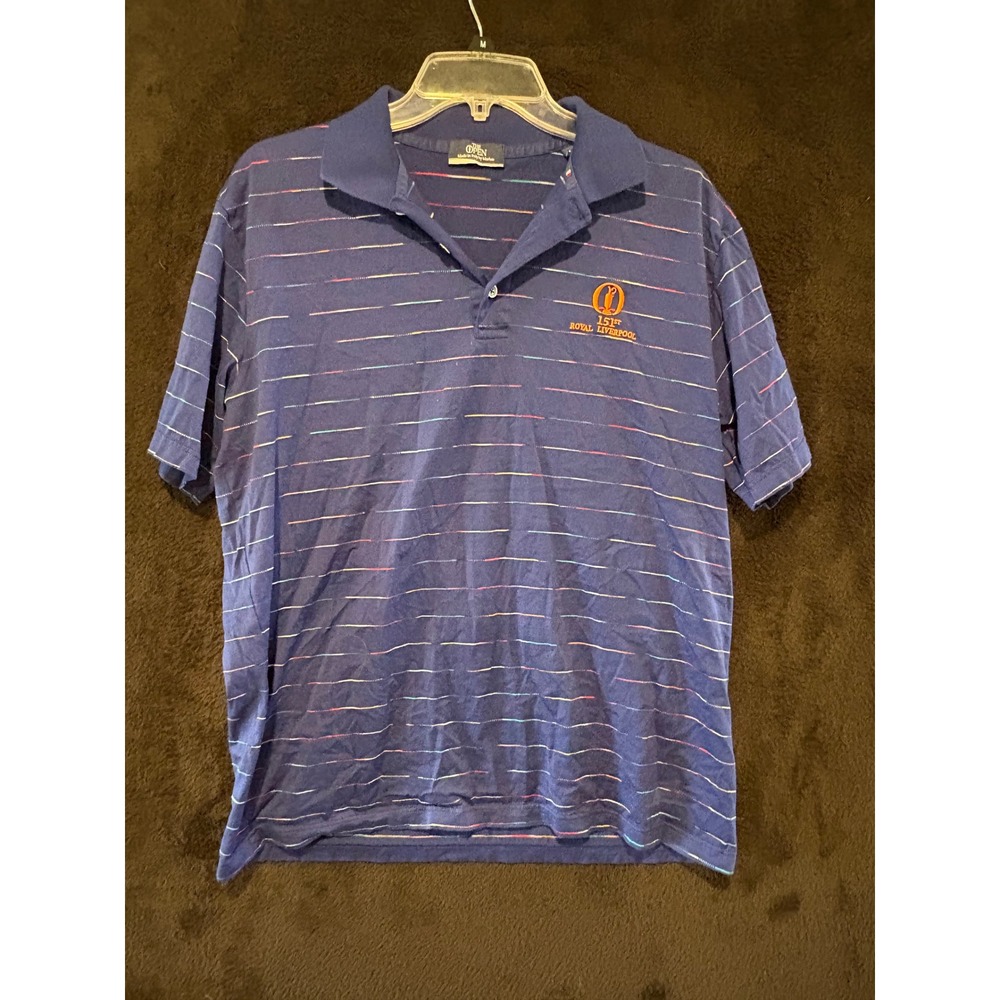 The Open Golf Polo Mens L XL 151st Royal Liverpool Striped Cotton Italy